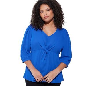 Torrid Womens Blue Georgette Front Tie Blouse Top Plus 2X Office Preppy Fairy